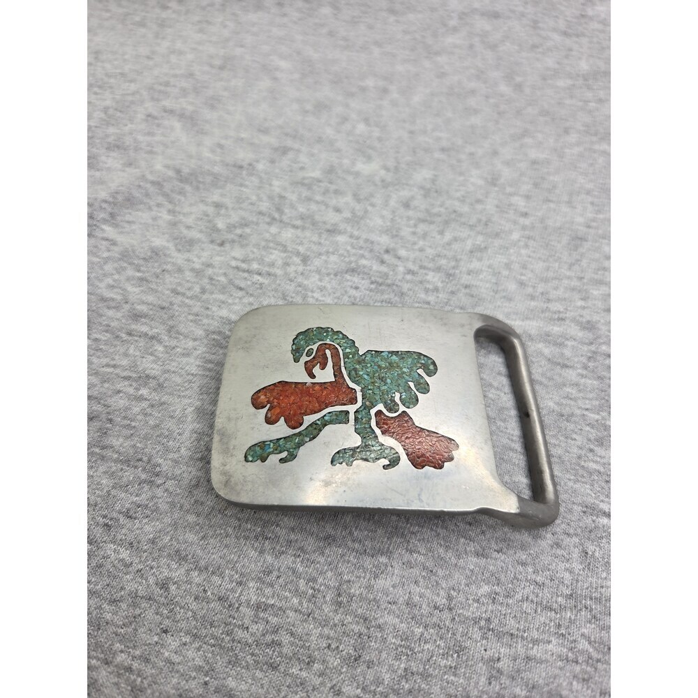 Southwestern Navajo Dancing Eagle Turquoise Coral Inlay Buckle